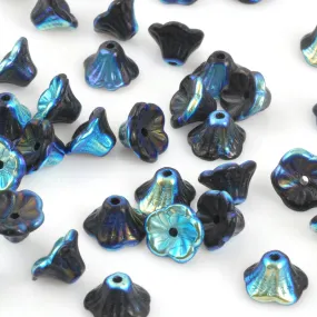 Glass-7x5mm Flower Cup Bead-Jet Full AB-Czech-Quantity 20