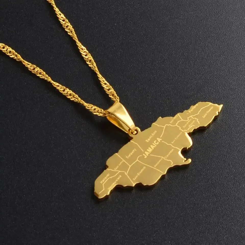 Gold plated Jamaica Map Pendant/Necklace Gold Continent necklace Jamaica