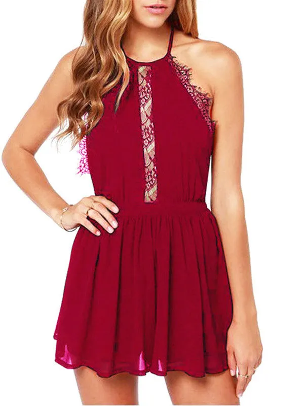 Halter Backless Lace Mini Dress