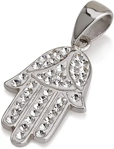 Hamsa Pendant in Sterling Silver With Mix Colors Crystals Gemstones   Necklace