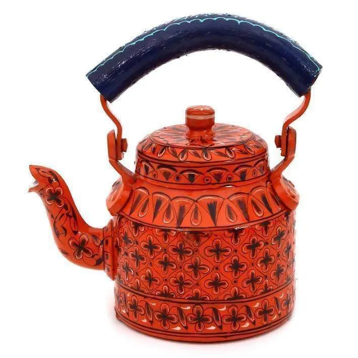 Hand-painted Simple Kaushalam Teapot: Orange Delight