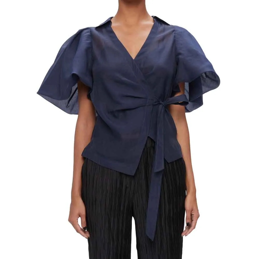 Jonathan Simkhai Carolina Organdy Puff-Sleeve Wrap Top