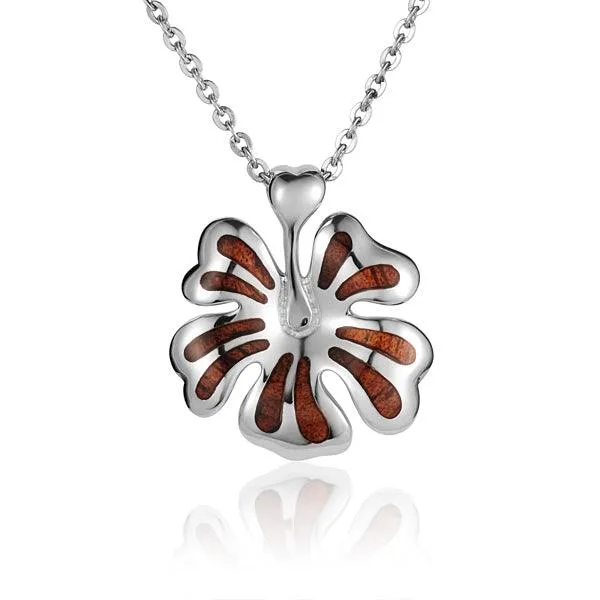 Koa Wood Joyful Hibiscus Pendant