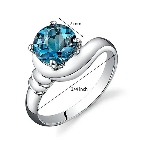 London Blue Topaz Round Cut Sterling Silver Ring Size 5