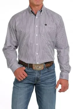 Men's Cinch STRIPE TENCEL BUTTON-DOWN WESTERN SHIRT - WHITE/PURPLE