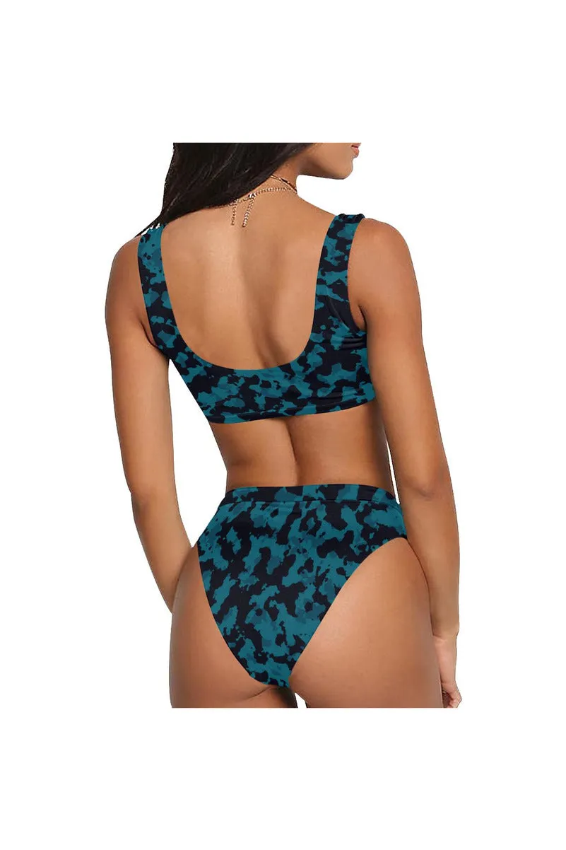 Midnight Blue Camouflage Sport Top & High-Waist Bikini Swimsuit