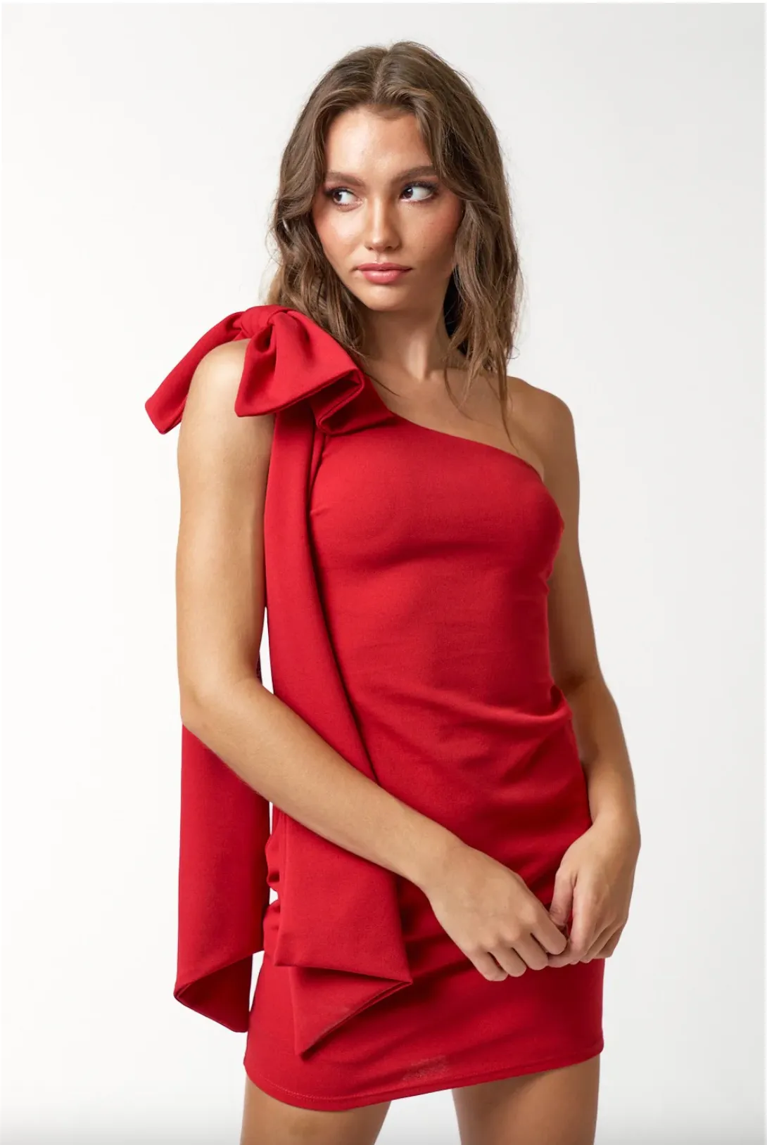 One Shoulder Dress with Oversized Ribbon