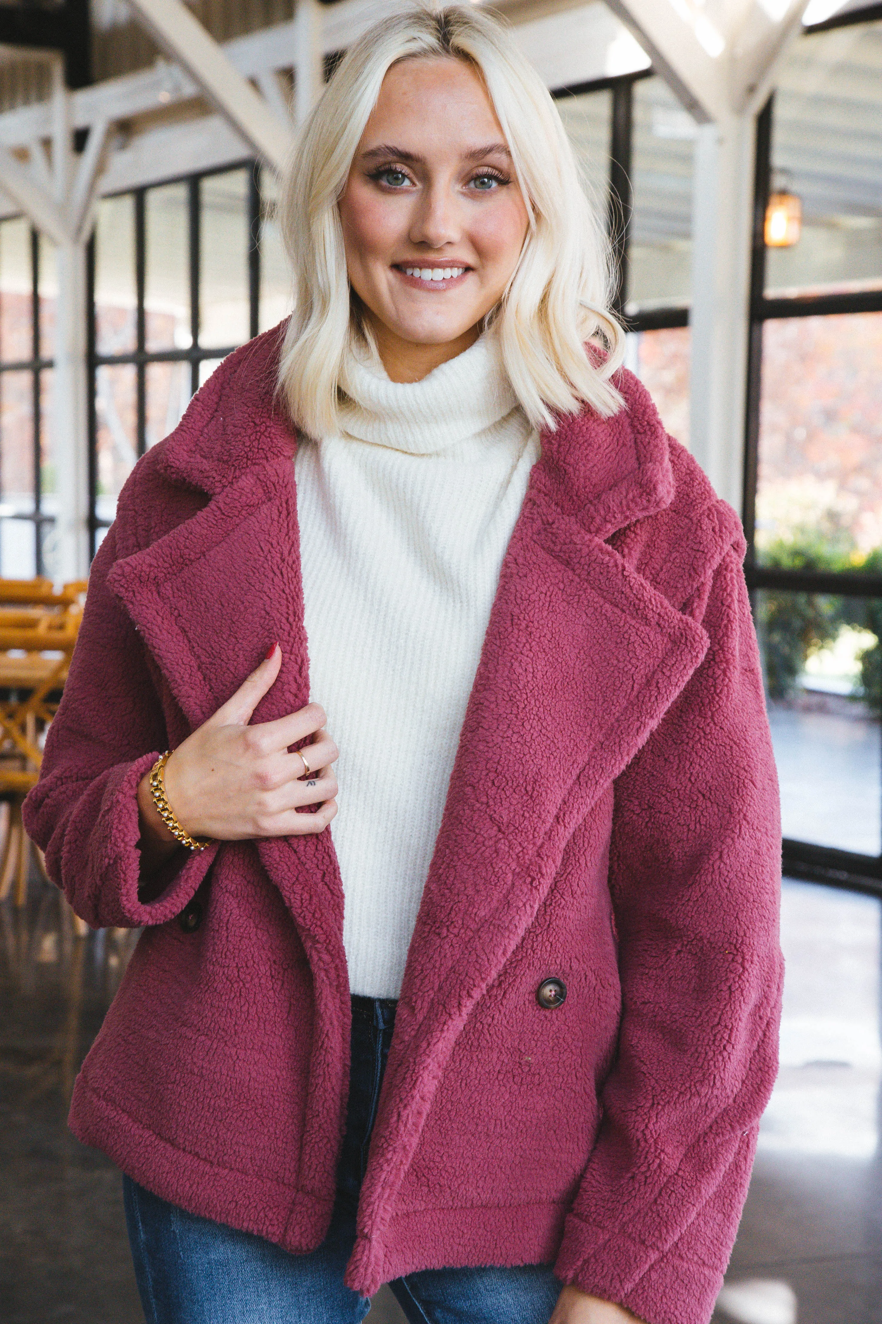 Oversized Sherpa Teddy Coat, Mauve