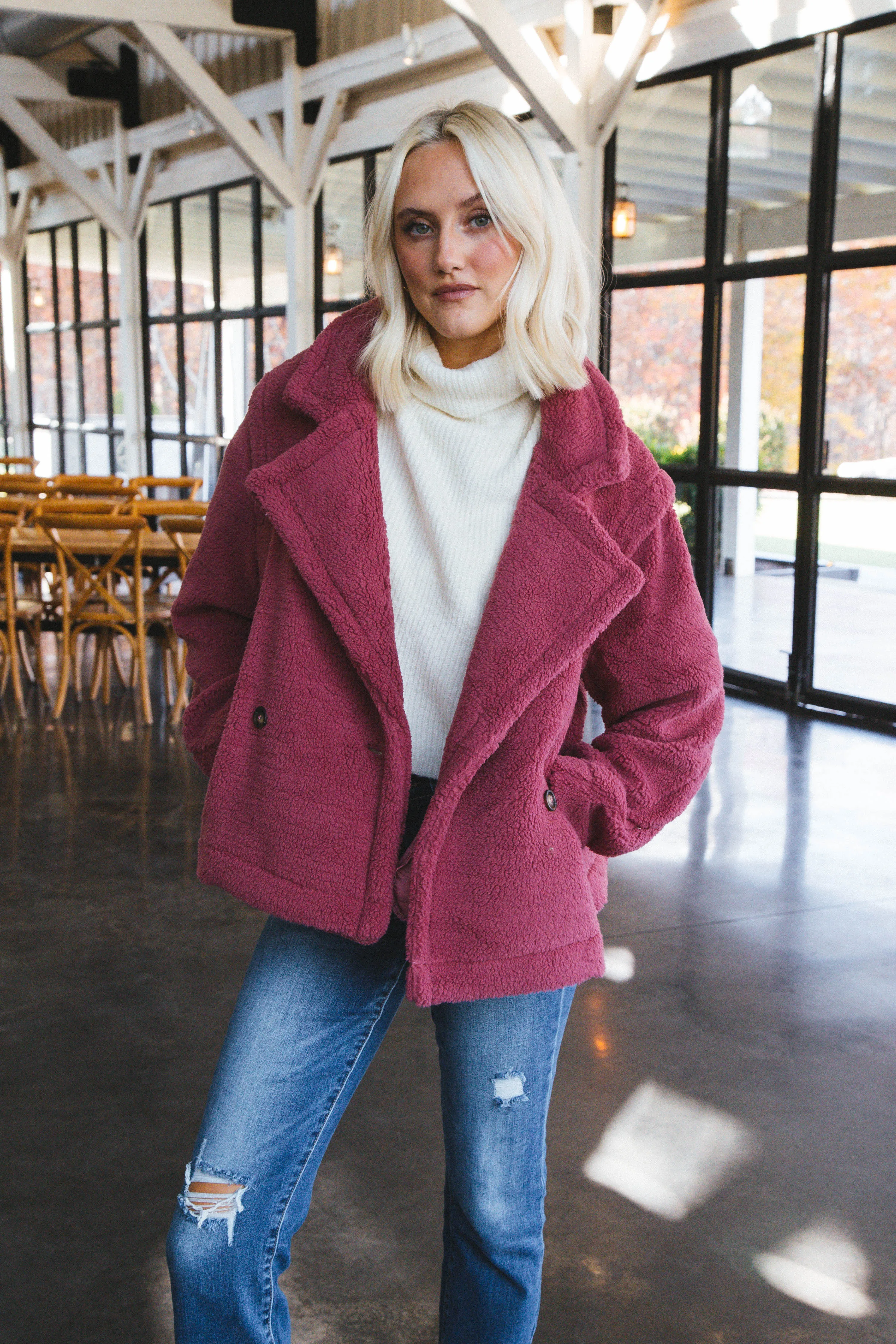 Oversized Sherpa Teddy Coat, Mauve