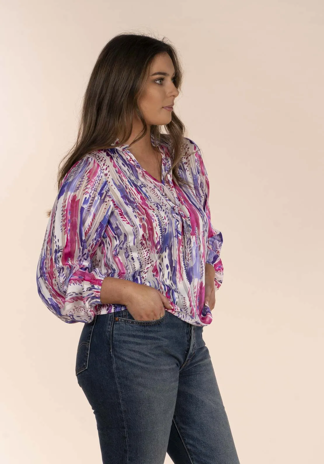 Paintstripe Print Blouse