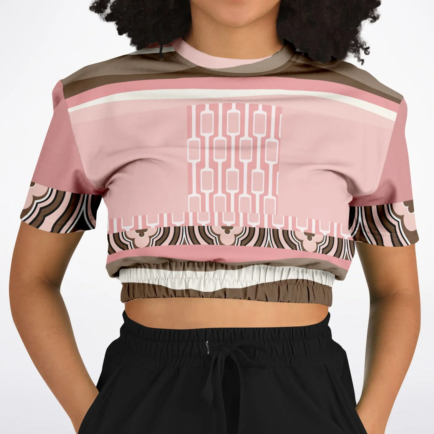 Pink Geo Zebra Short Sleeve Cropped Eco-Poly Sweater