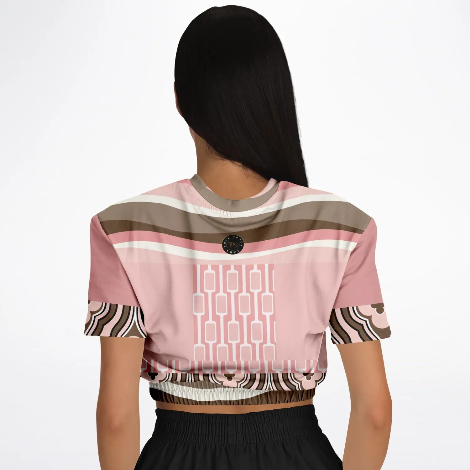 Pink Geo Zebra Short Sleeve Cropped Eco-Poly Sweater