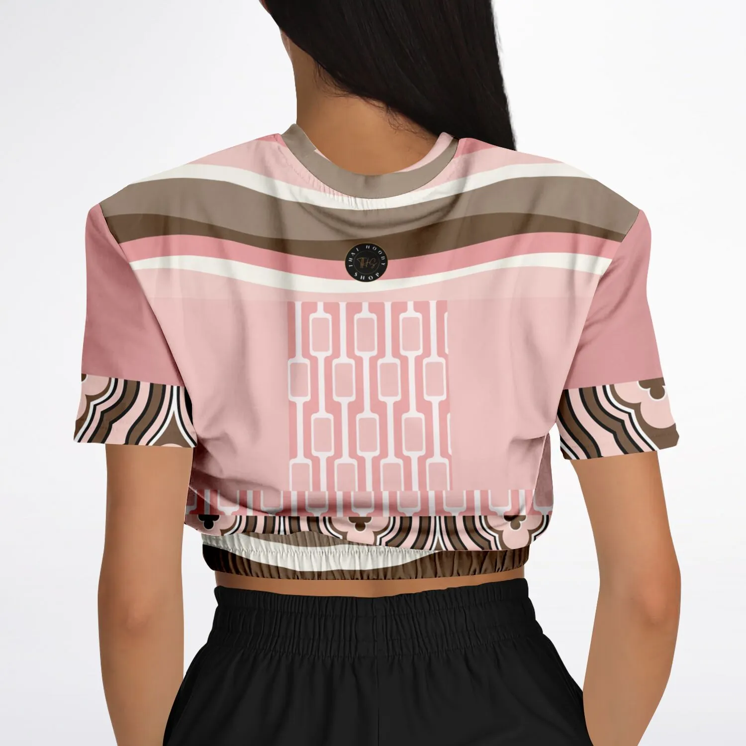 Pink Geo Zebra Short Sleeve Cropped Eco-Poly Sweater