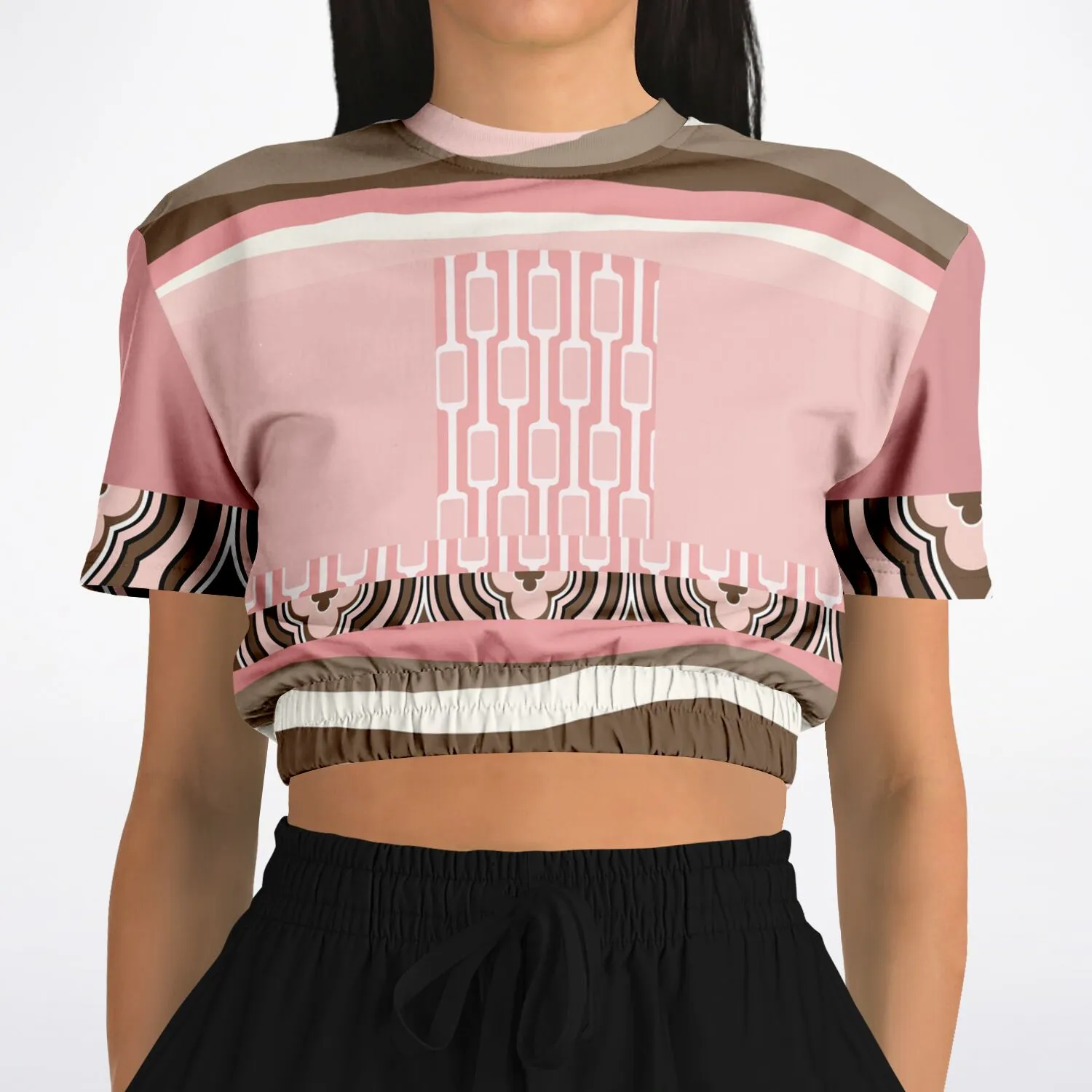 Pink Geo Zebra Short Sleeve Cropped Eco-Poly Sweater