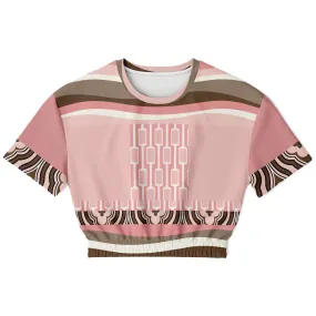 Pink Geo Zebra Short Sleeve Cropped Eco-Poly Sweater