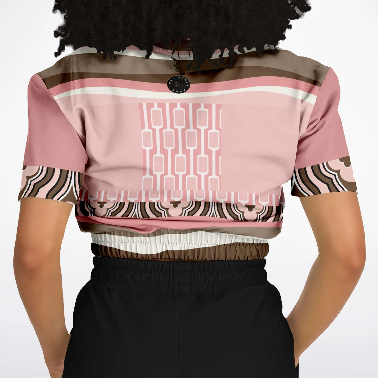 Pink Geo Zebra Short Sleeve Cropped Eco-Poly Sweater