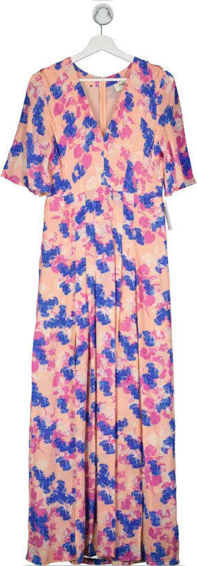 pyrus Pink V Neck Pleated Floral Maxi Dress UK S