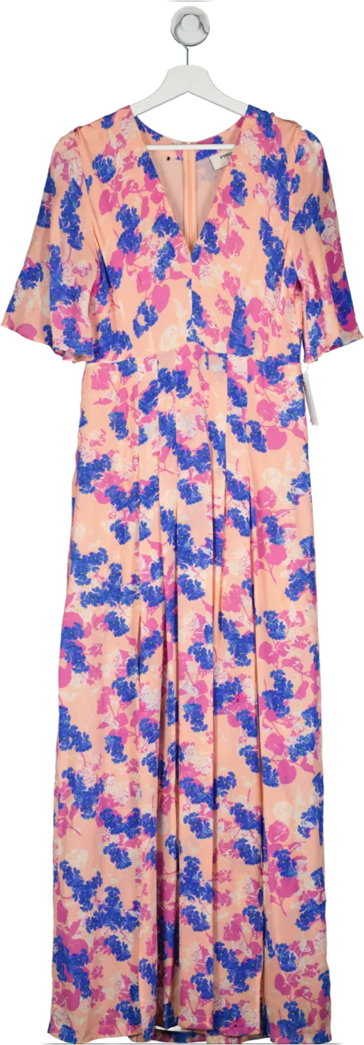 pyrus Pink V Neck Pleated Floral Maxi Dress UK S