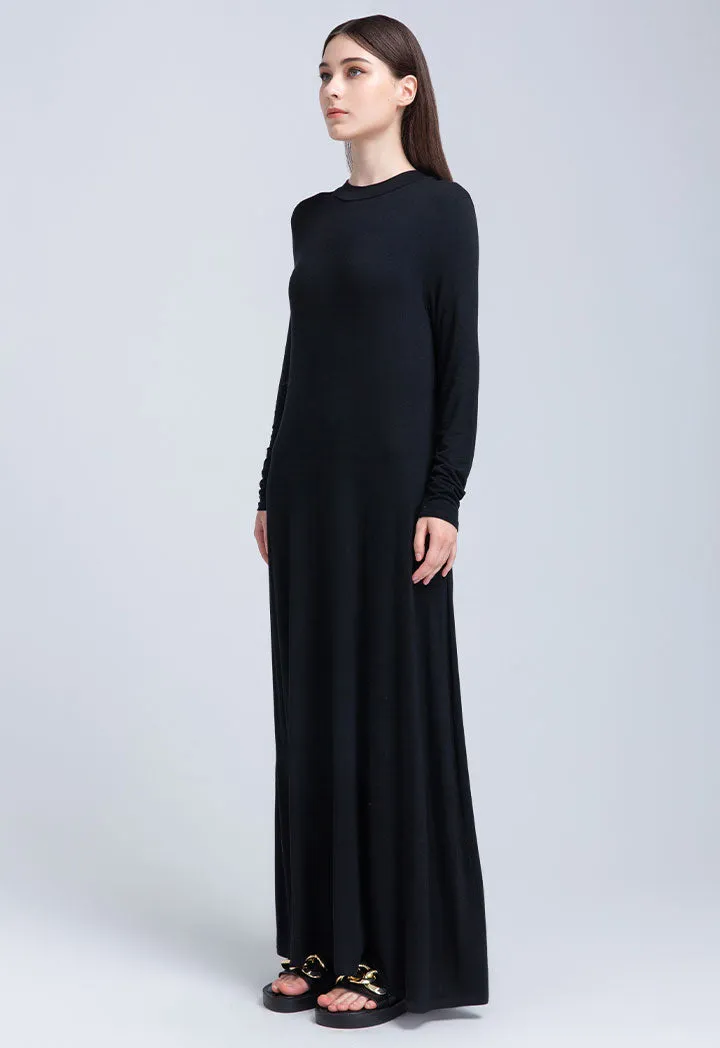 Round Neck Solid Dress