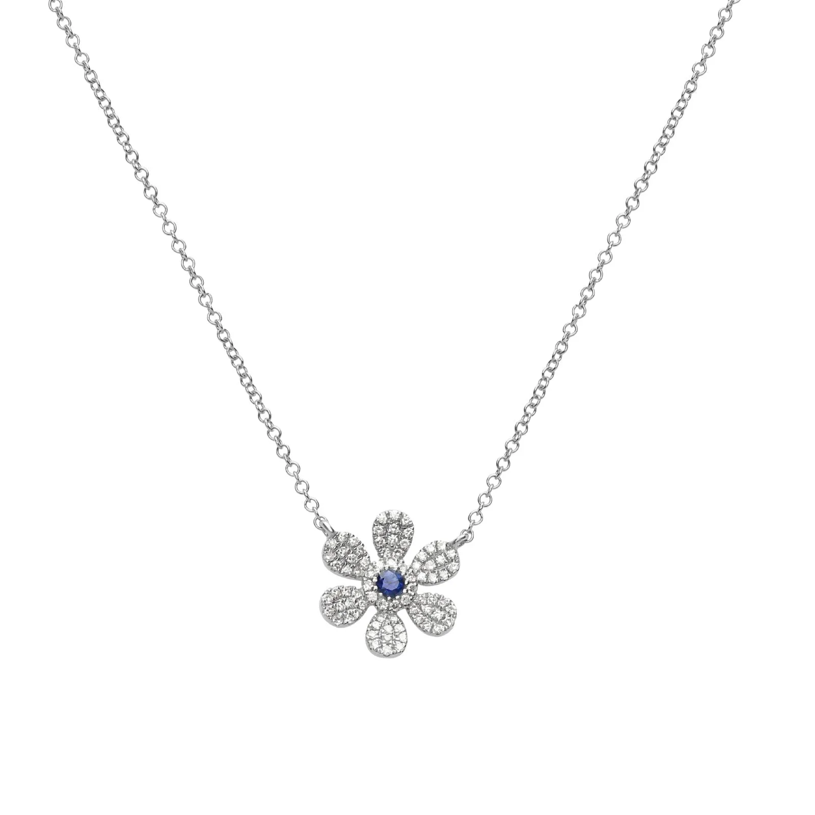 Sapphire and Diamond Pavé Flower Pendant Necklace