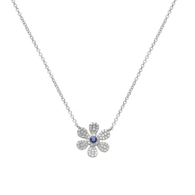 Sapphire and Diamond Pavé Flower Pendant Necklace