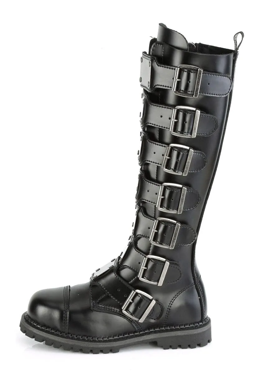 SS-RIOT-21MP Black Leather Knee Boot