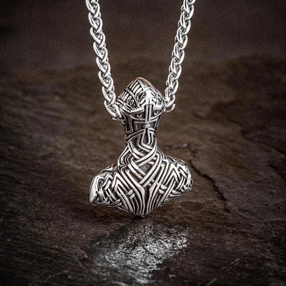 Stainless Steel Mjolnir and Knotwork Necklace