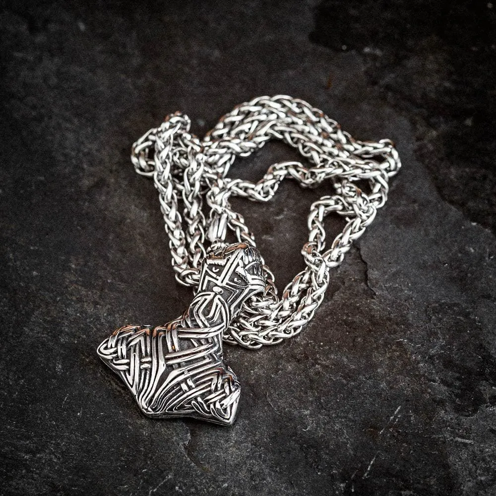 Stainless Steel Mjolnir and Knotwork Necklace