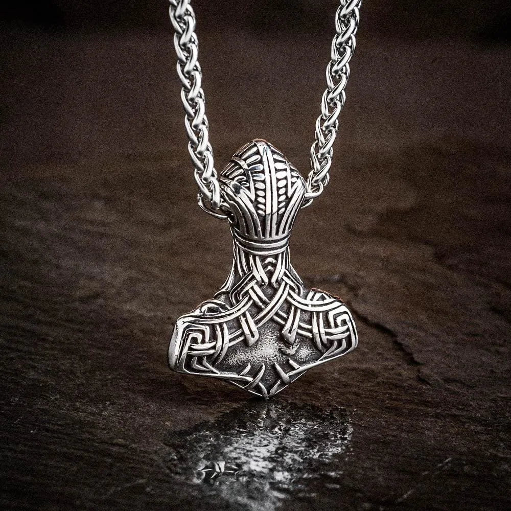 Stainless Steel Mjolnir and Knotwork Necklace