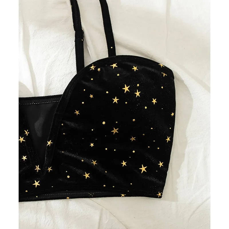 Stars in The Sky Samt-Bikini mit hoher Taille