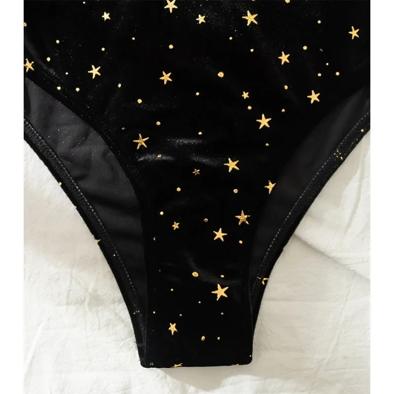 Stars in The Sky Samt-Bikini mit hoher Taille