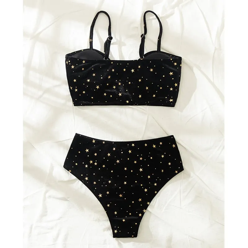 Stars in The Sky Samt-Bikini mit hoher Taille