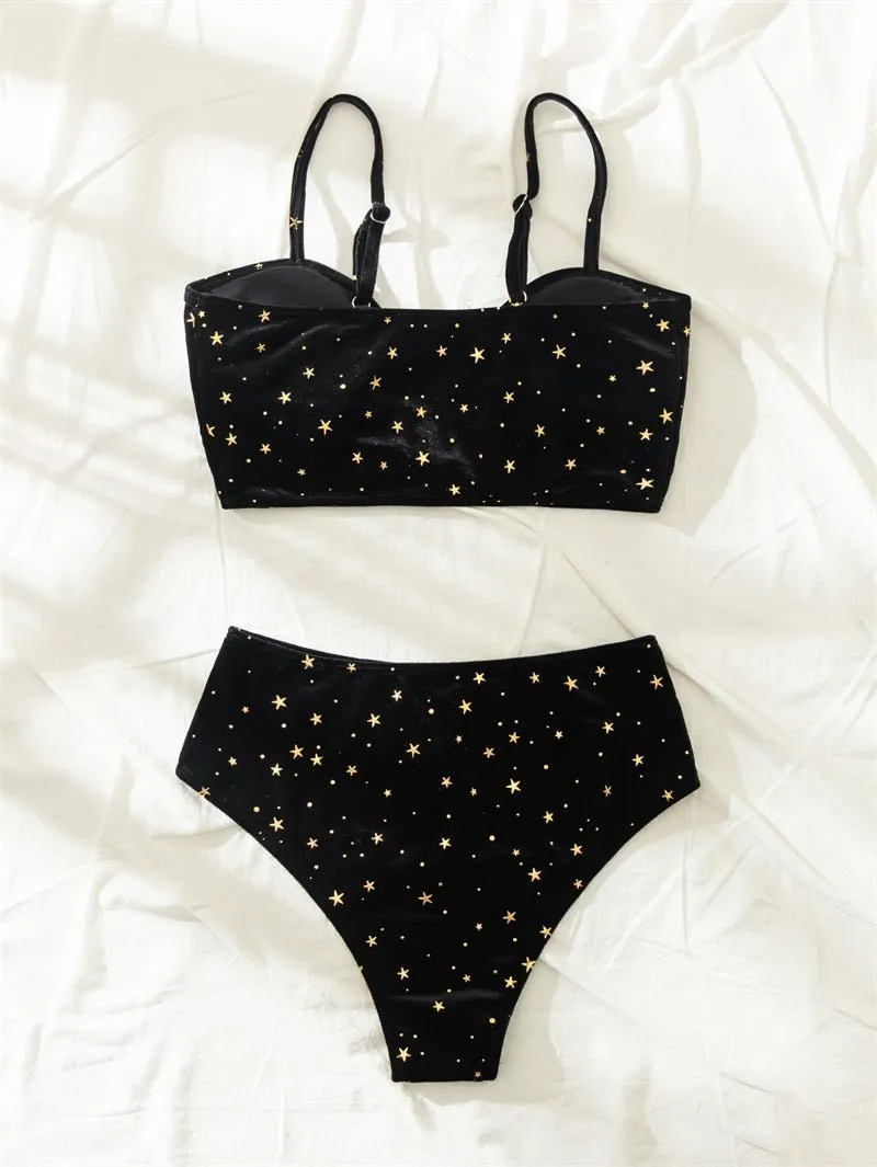 Stars in The Sky Samt-Bikini mit hoher Taille