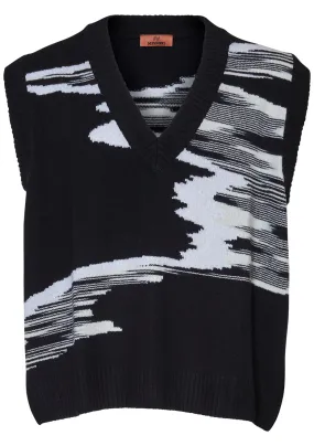 V-Neck Wool Vest Black & White