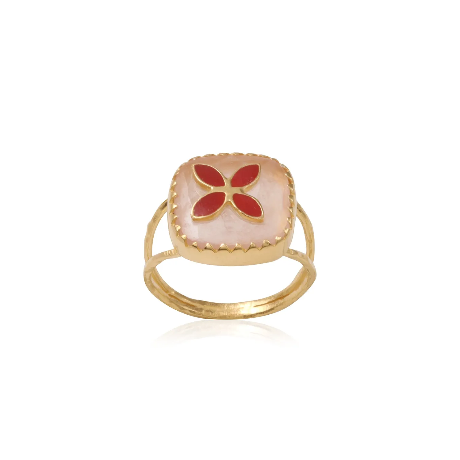 Vama | Avril Ring | Metal-Sterling Silver | Stone-Rose Quartz & Red | Finish-Shiny