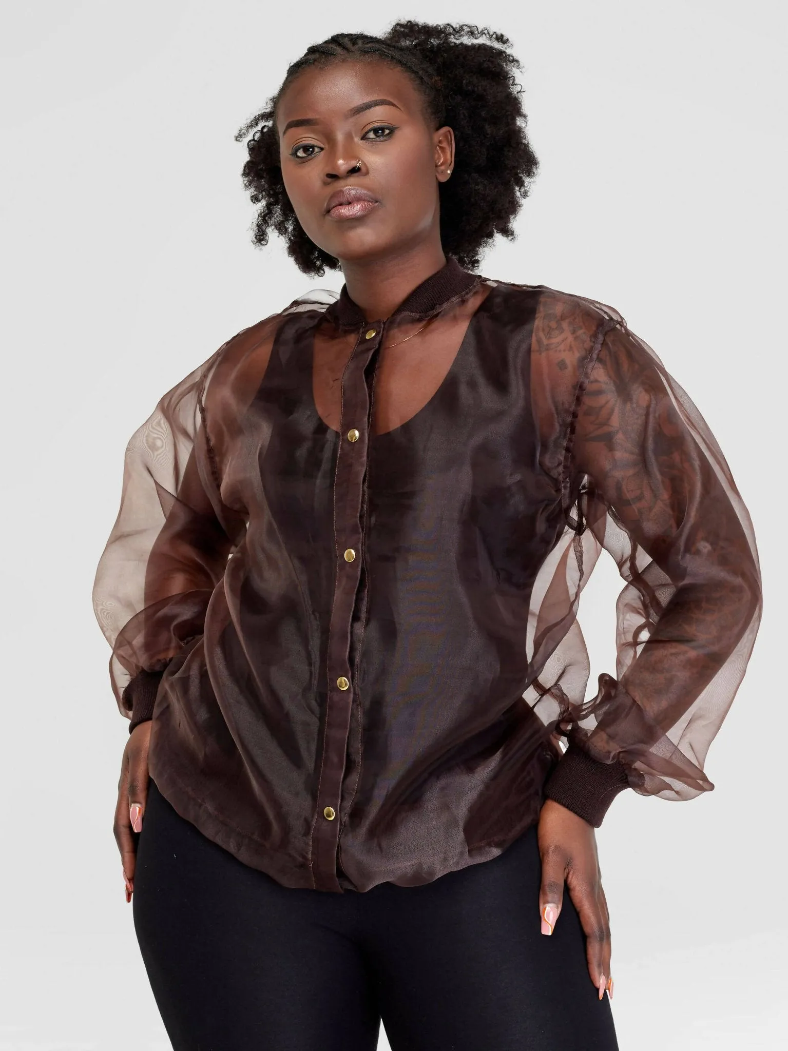 Vazi Afriq Organza Bomber Jacket - Brown