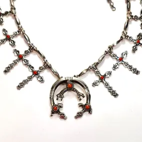 Vintage Rainbow Men & Crosses Coral Necklace - 26 Long