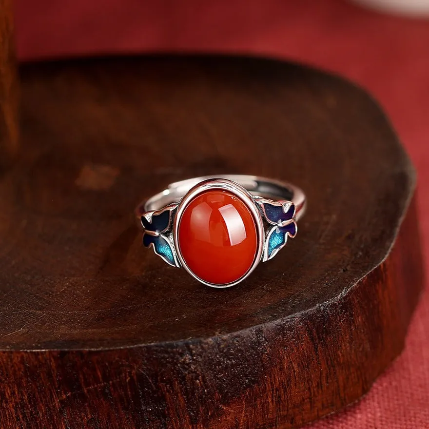 Vintage Southern Red Agate Butterfly Ring in Sterling Silver