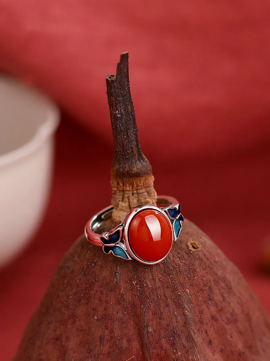 Vintage Southern Red Agate Butterfly Ring in Sterling Silver