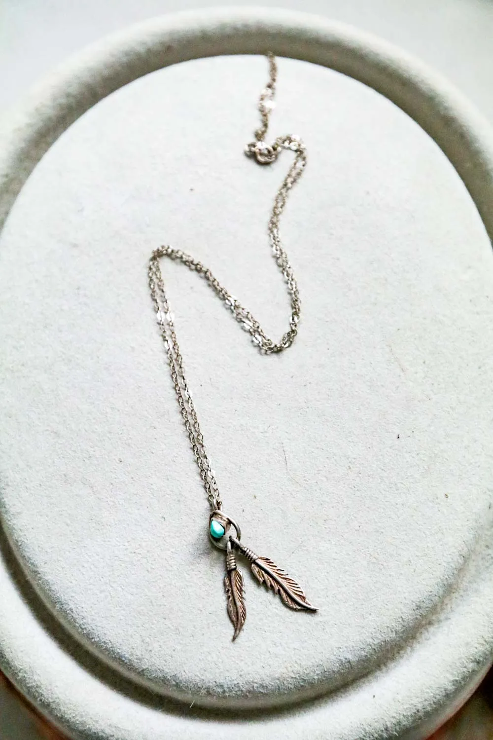 Vintage Southwest Sterling Silver and Turquoise Feather Necklace