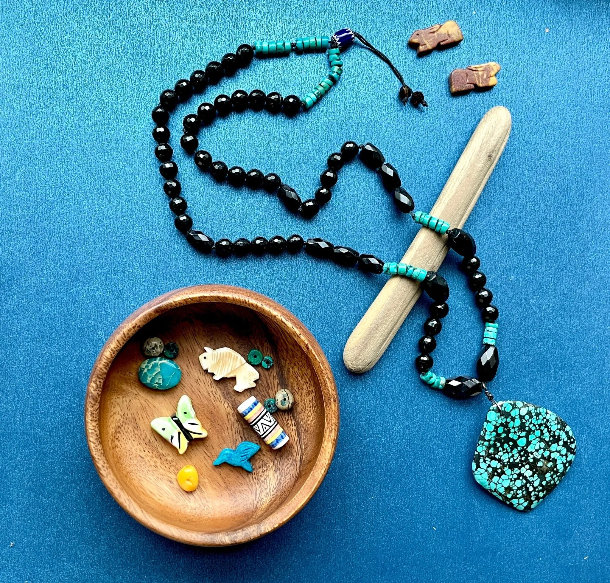 Webbed Turquoise and Obsidian necklace