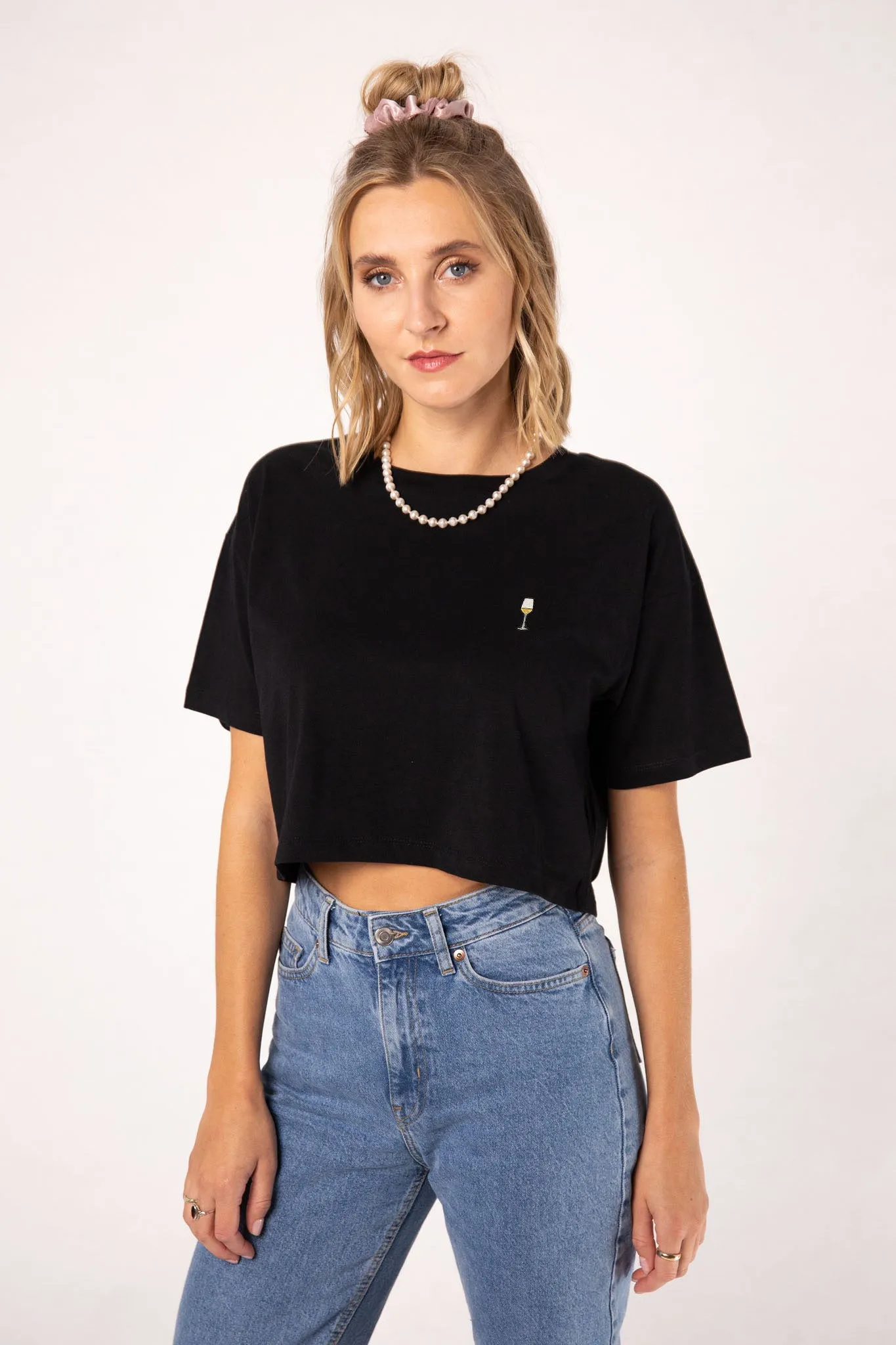 Weißwein | Besticktes Bio Baumwoll Crop Top