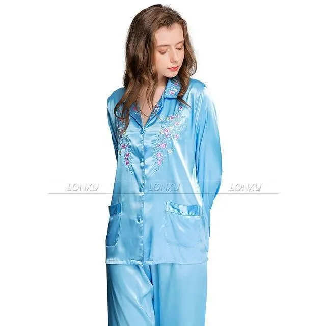 Women Silk Pajama, Embroidered