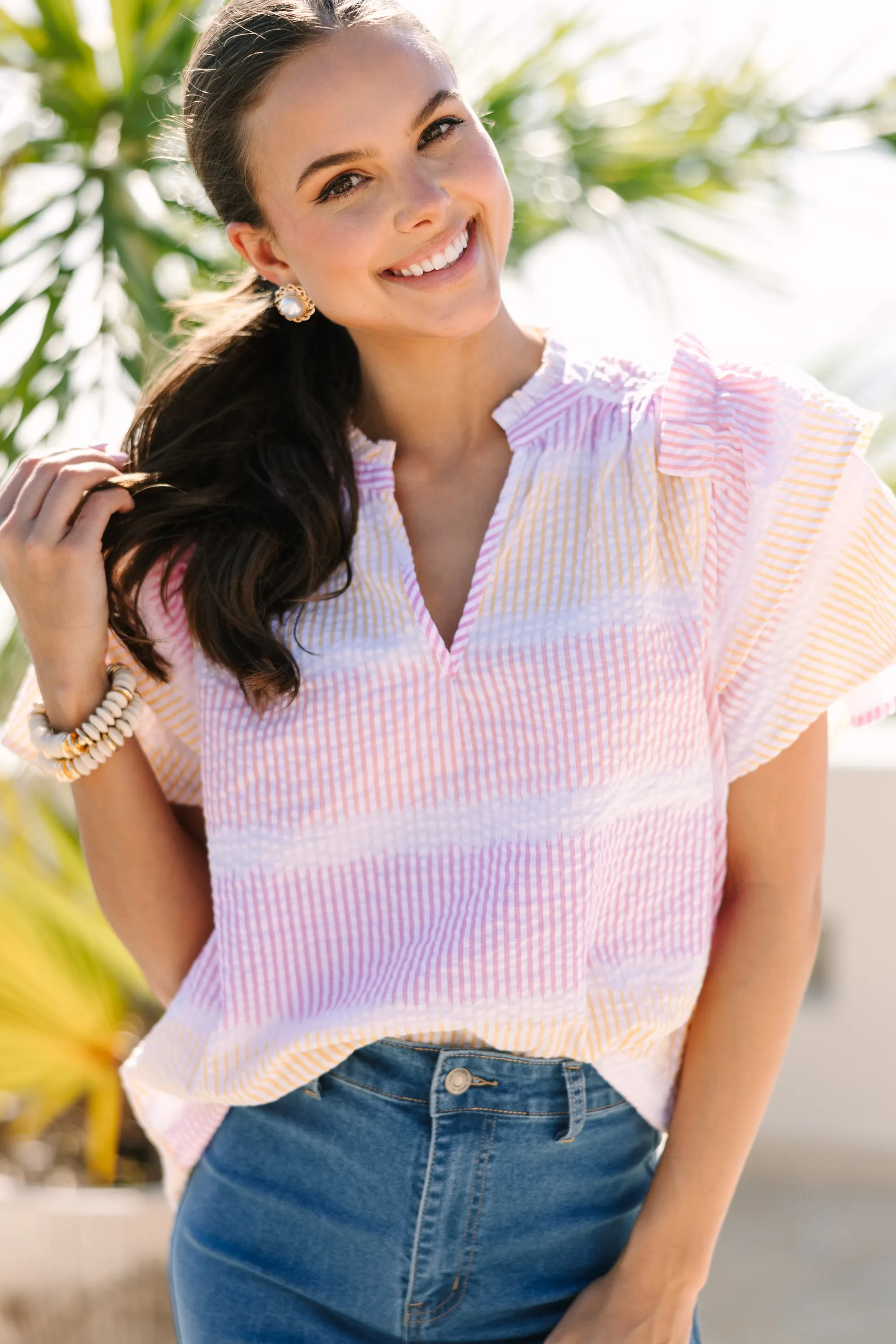 You Got This Coral Pink Seersucker Blouse