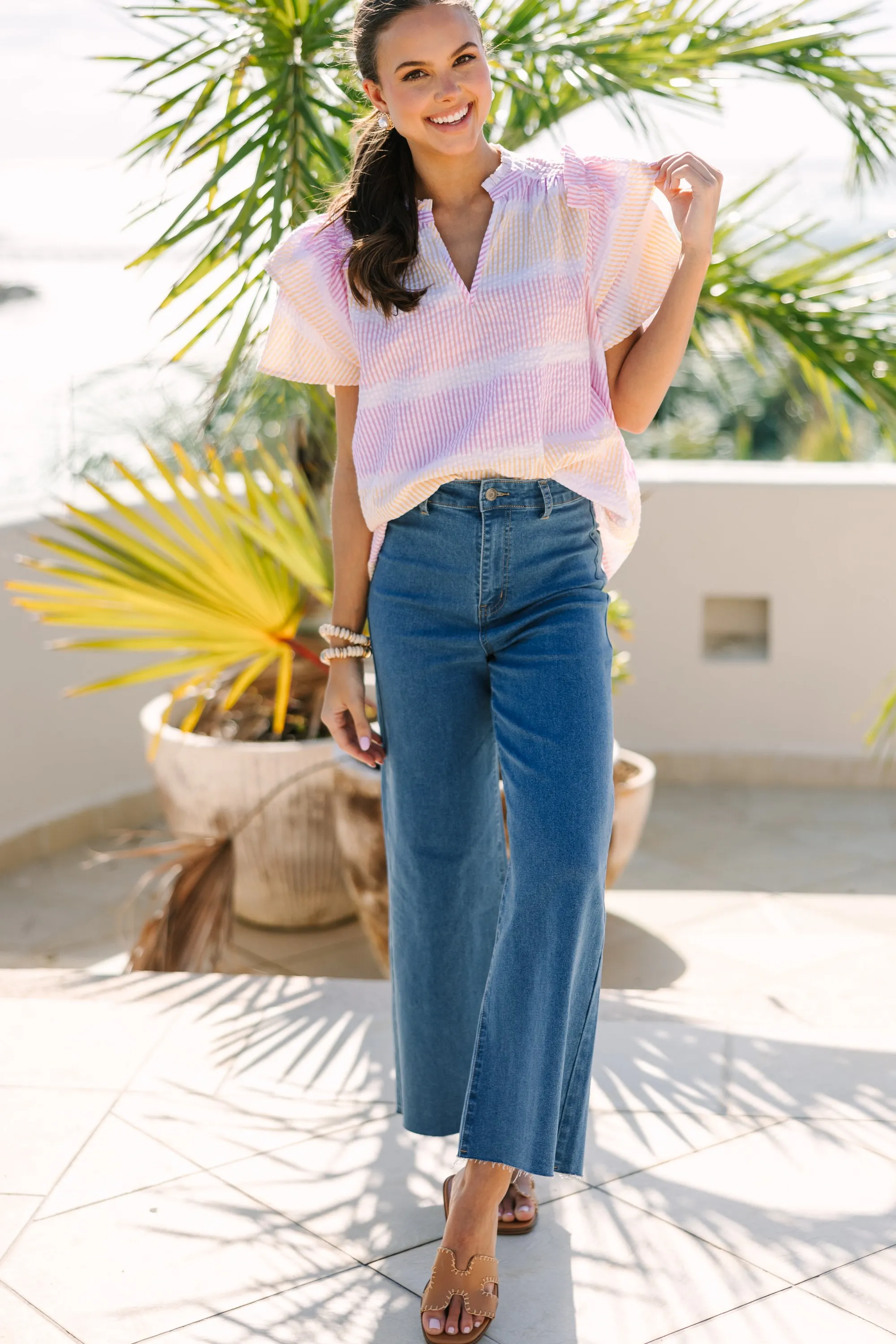 You Got This Coral Pink Seersucker Blouse