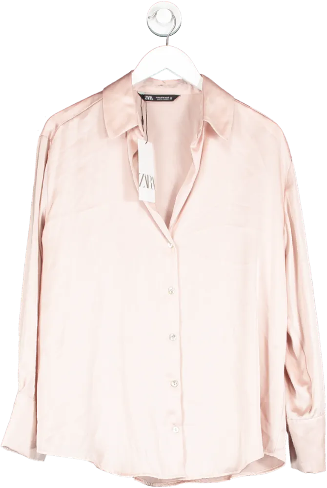 ZARA Pink Satin Button Up Blouse UK M