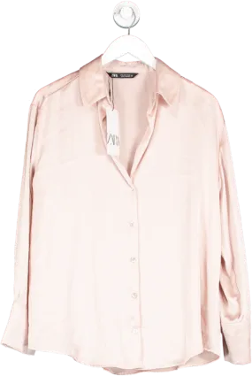 ZARA Pink Satin Button Up Blouse UK M